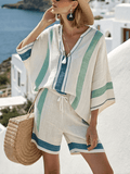 Women's Resort Loose Striped Shorts Set