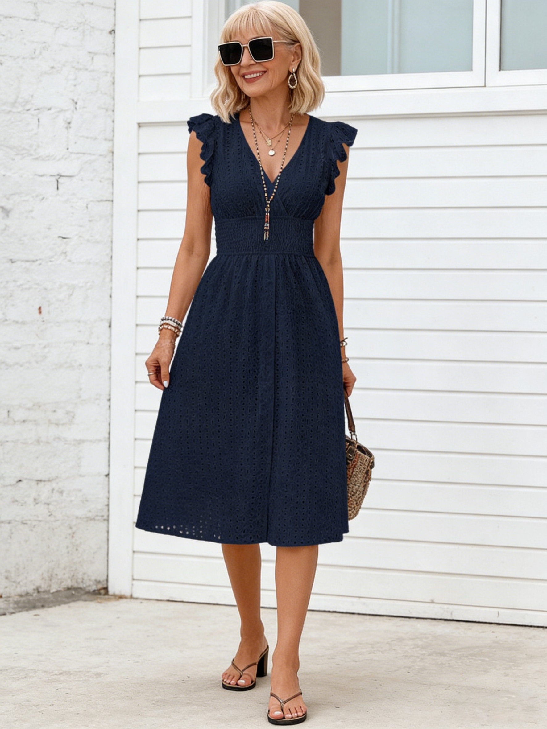 Lotus Leaf Sleeve Elegant Skinny V-Neck Women's Fashion Dress