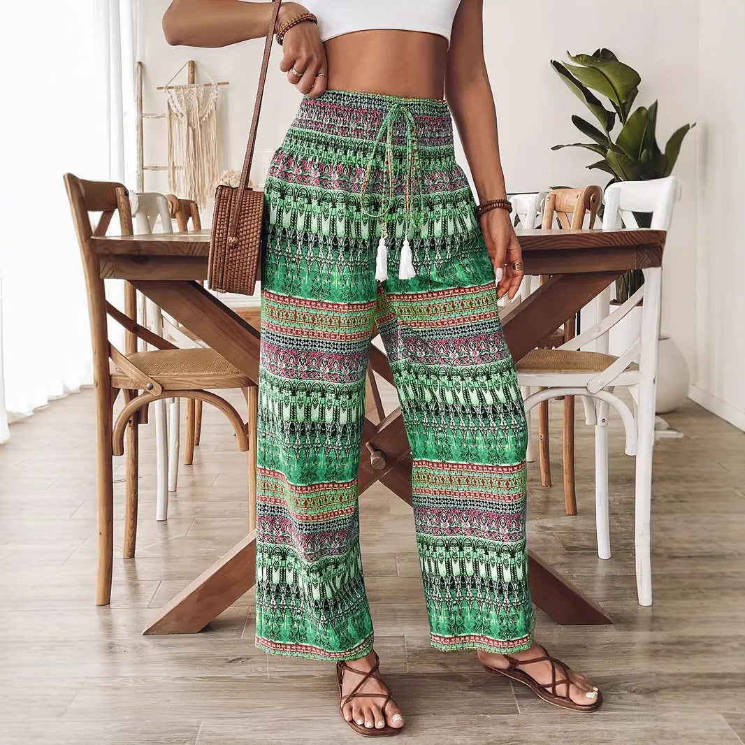 Bohemian Print Women's Casual High-waisted Elastic Trousers