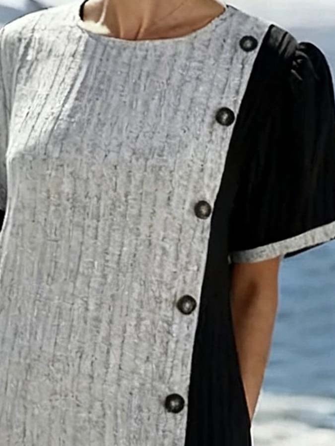 Women'S Casual Color-Block Patchwork Dress