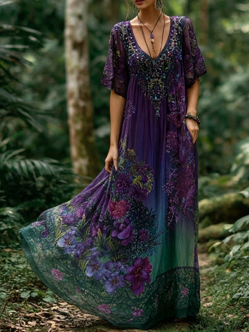 Women's Retro Bohemian Floral Print Dress
