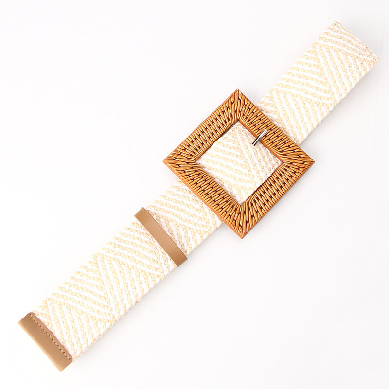 Woven Belt Wide Straw Waist Seal