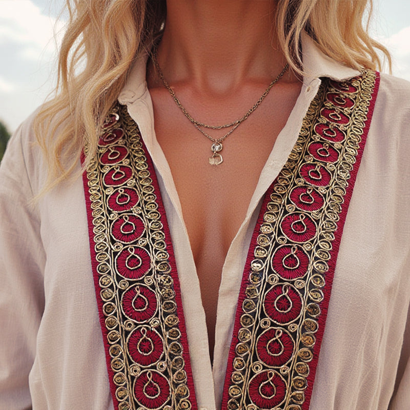 Women's Casual Ethnic Retro Embroidered Off-shoulder Long-sleeved Shirt