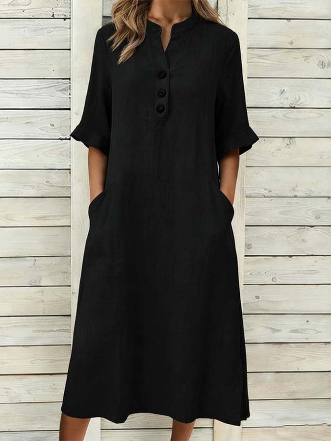 Women'S Casual Solid Color Pocket Dress