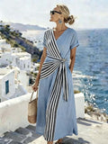 Women'S Casual Color-Block Striped Dress