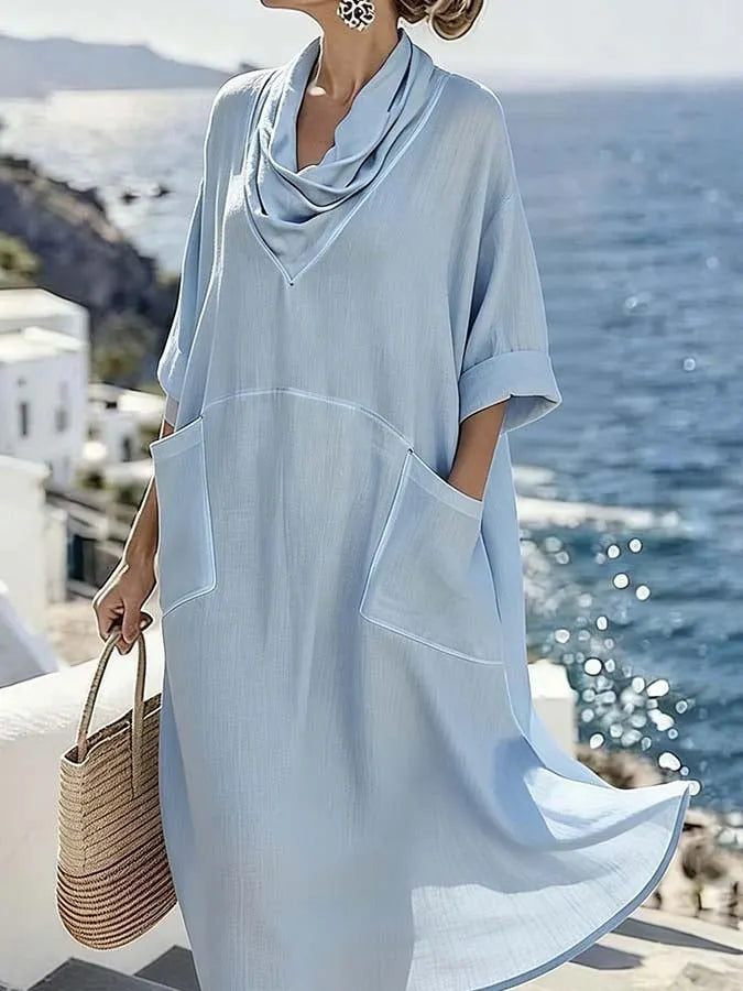 Women'S Casual Solid Color Dress With Large Pockets