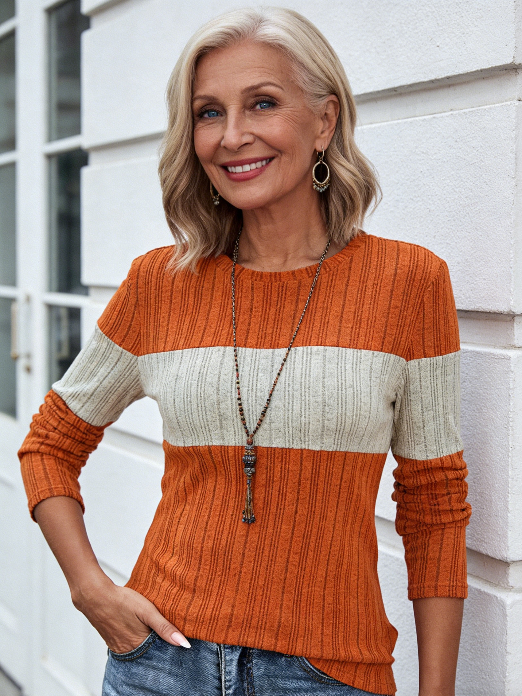 Casual Color Matching Pit Strip T-shirt Round Neck Women
