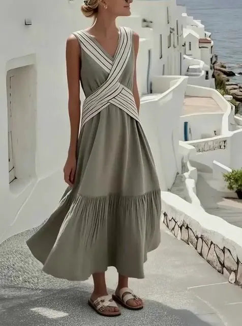 Women's Summer Cross Striped Pleated Dress