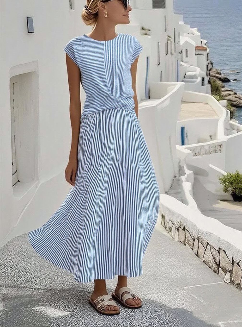 Women's Resort Stripe Print Round Neck Short Sleeve Dress