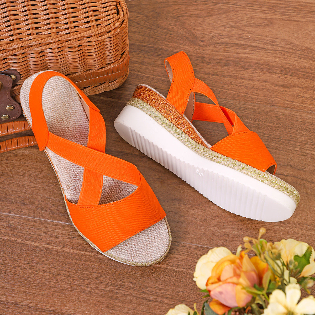 Flat-bottomed wedge heel fish mouth casual women's sandals
