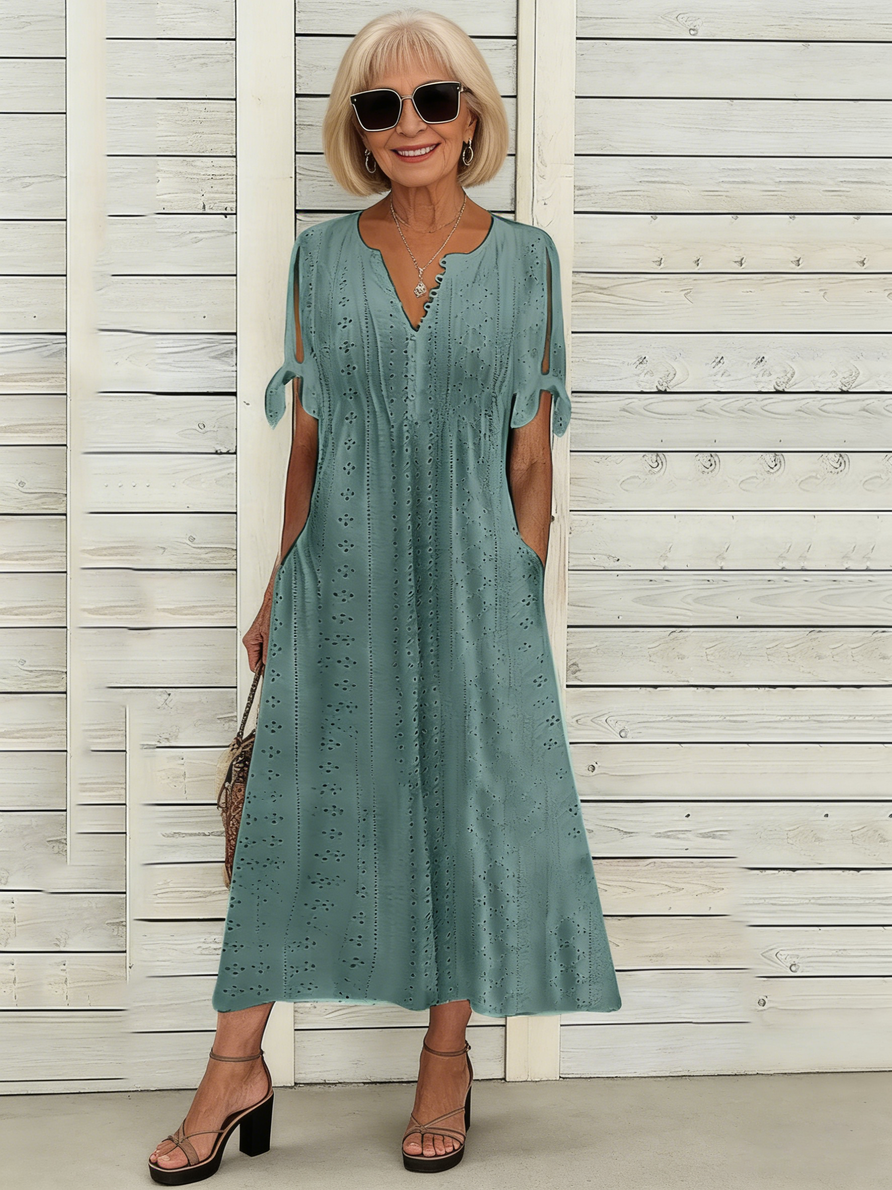 Dress Hollow V-Neck Lace Frilly