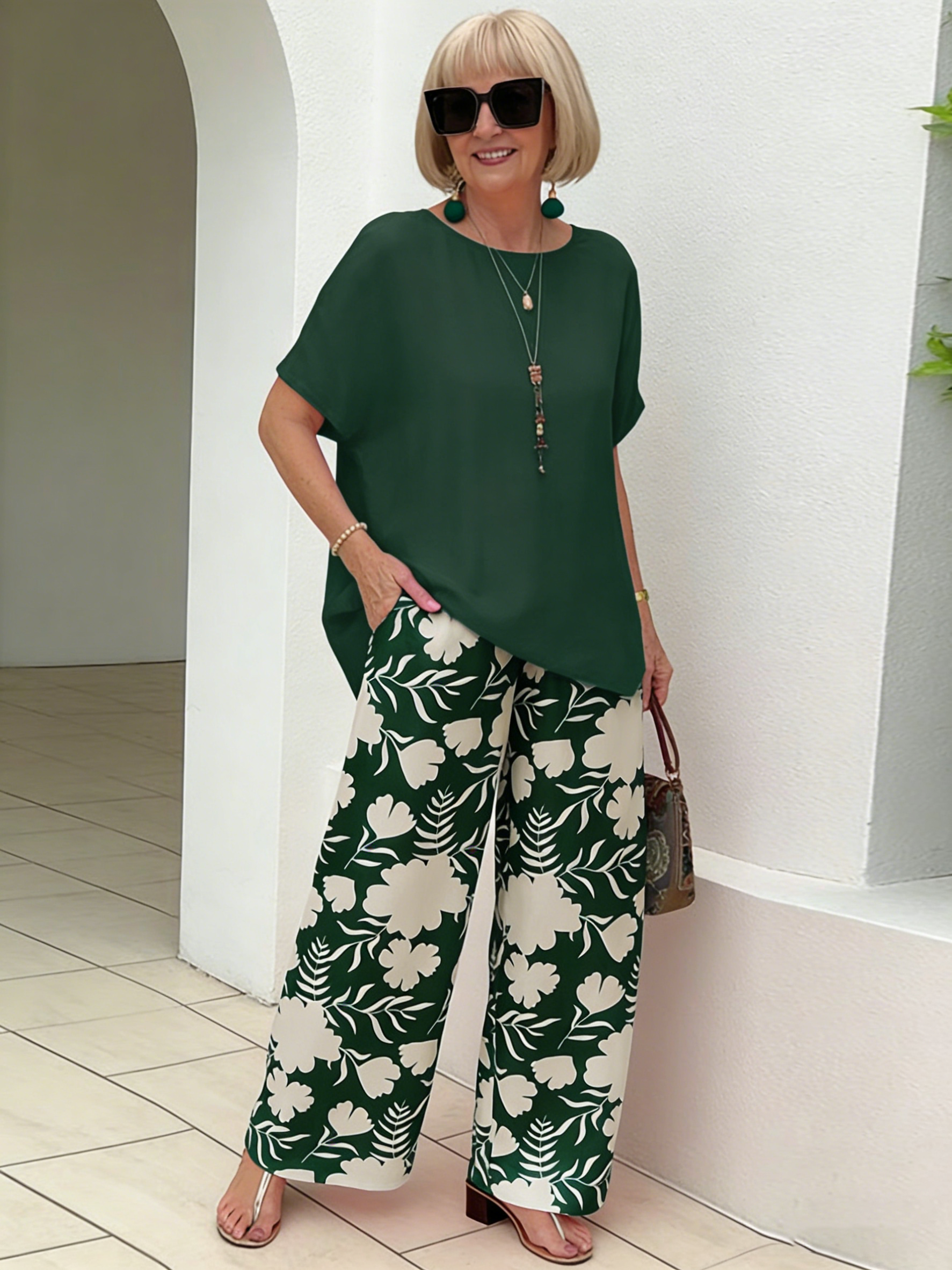 2Pcs Fashion Loose Printed Pants Casual Suit Two Pieces