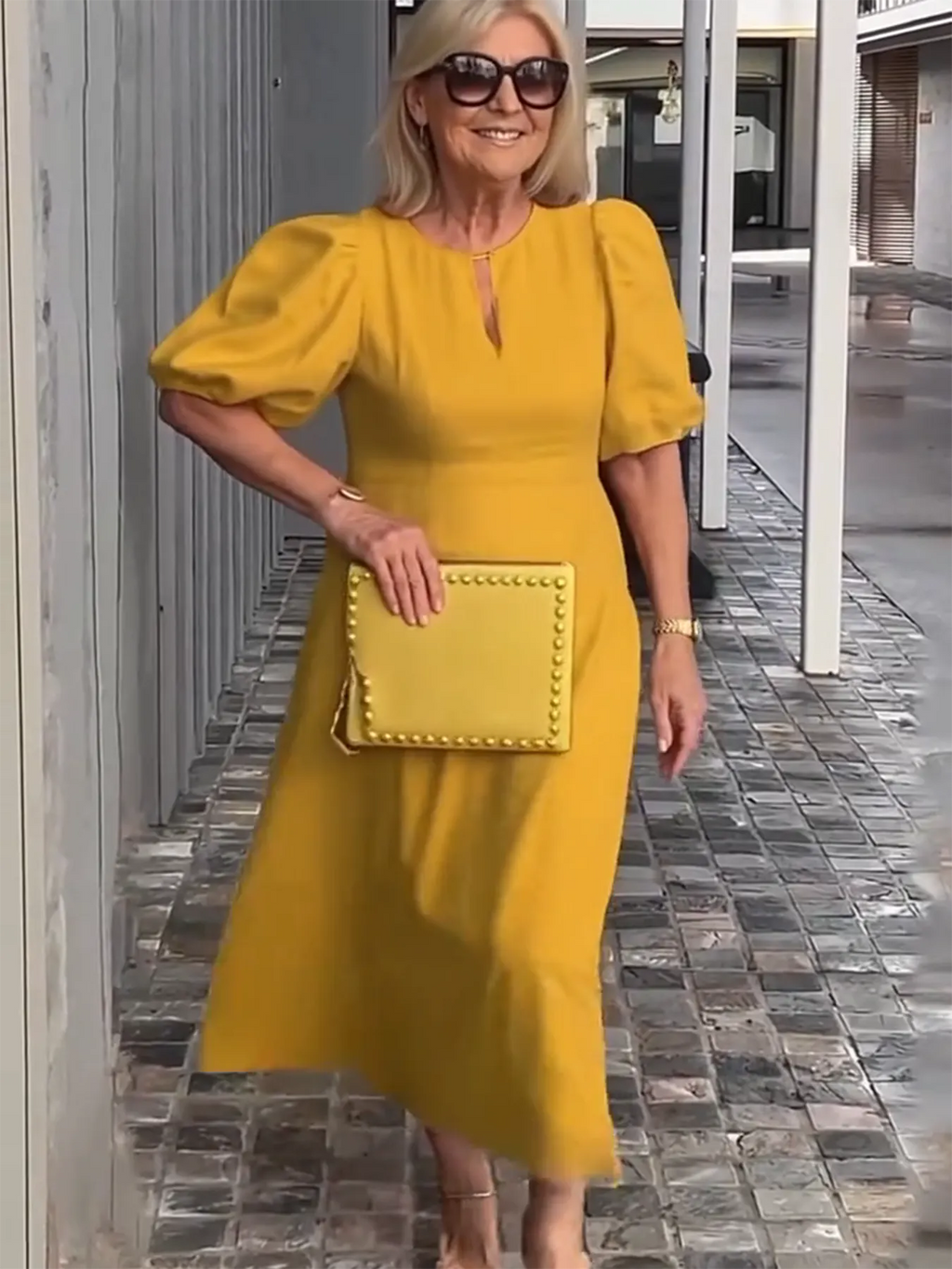 Evening Dress Formal Dress Solid Color Loose-Fitting Casual Round-Neck Small Lantern Sleeves