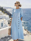 Women'S Casual Solid Color Button-Down Dress With Side Slit