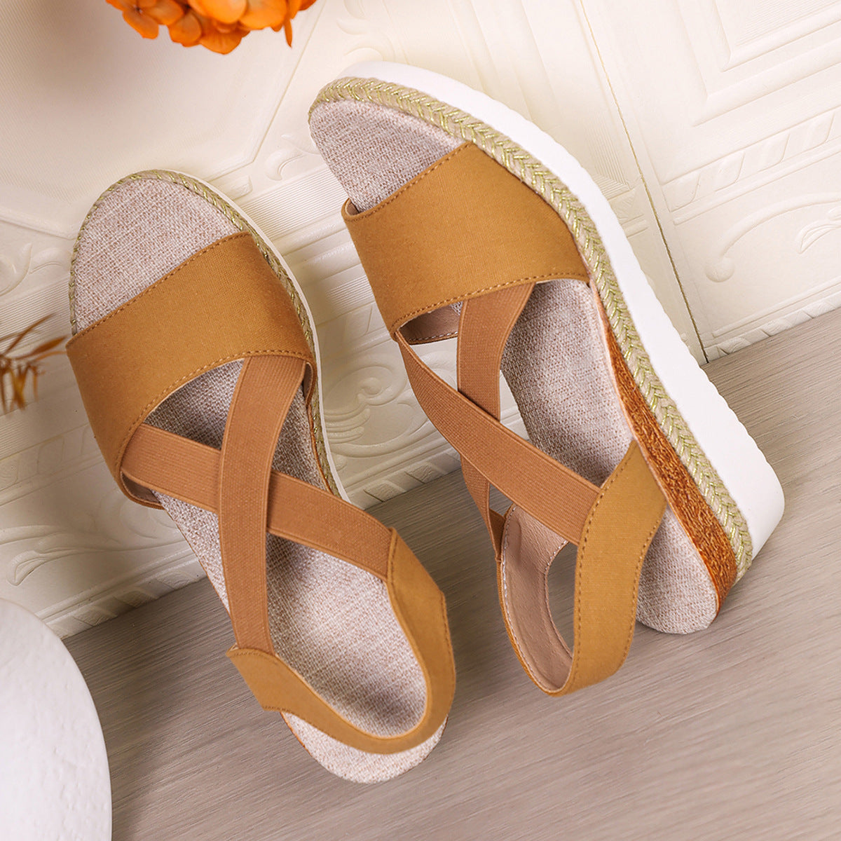 Flat-bottomed wedge heel fish mouth casual women's sandals
