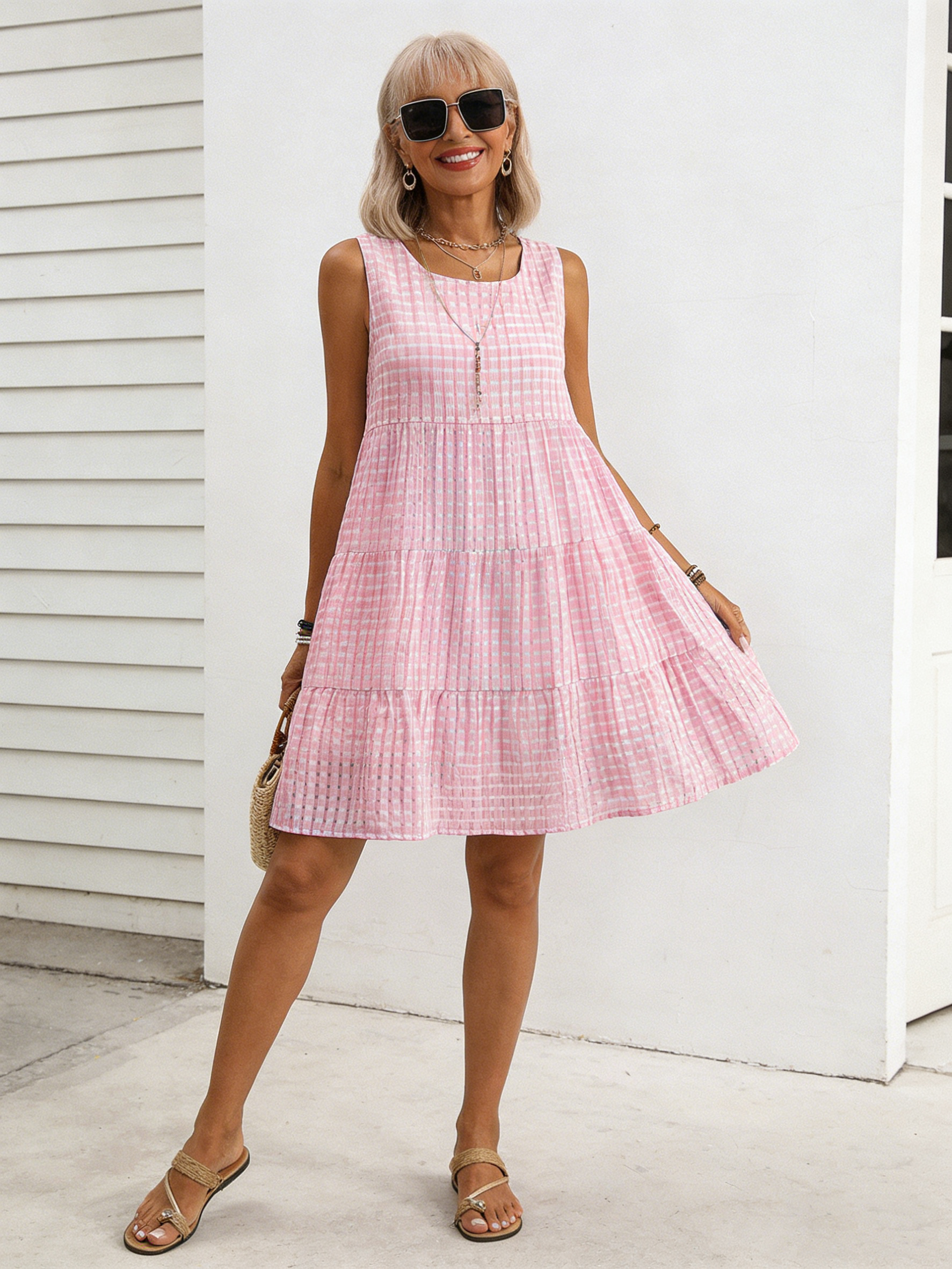 Tank Women's Loose Casual Elegant Sleeveless Plaid Dress