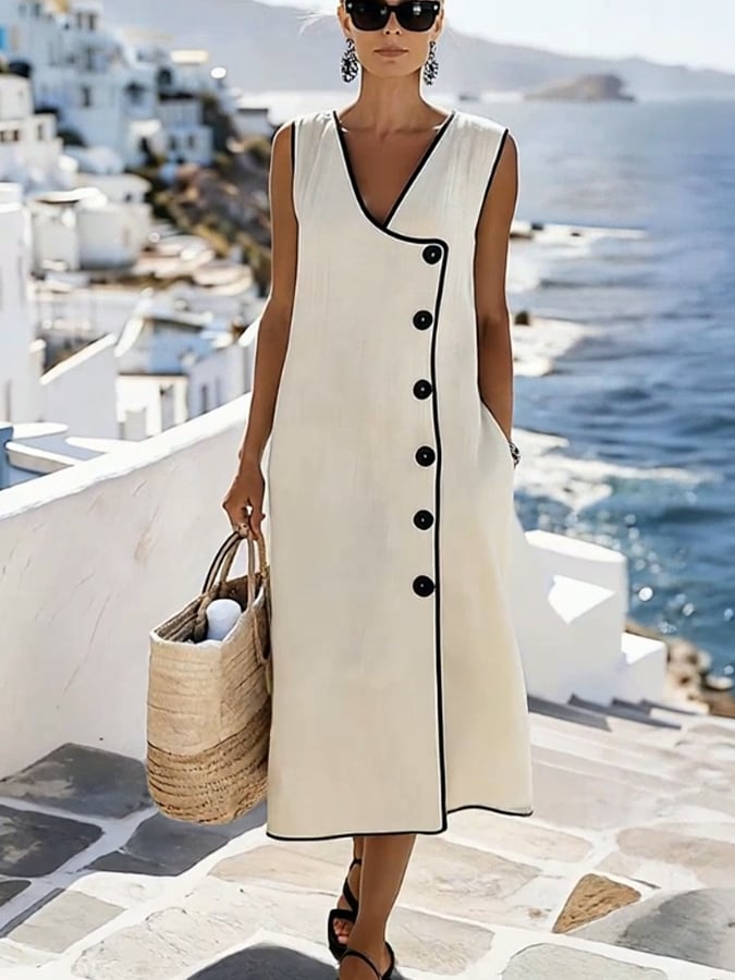 Women's Casual Solid Color Cotton Linen Dress