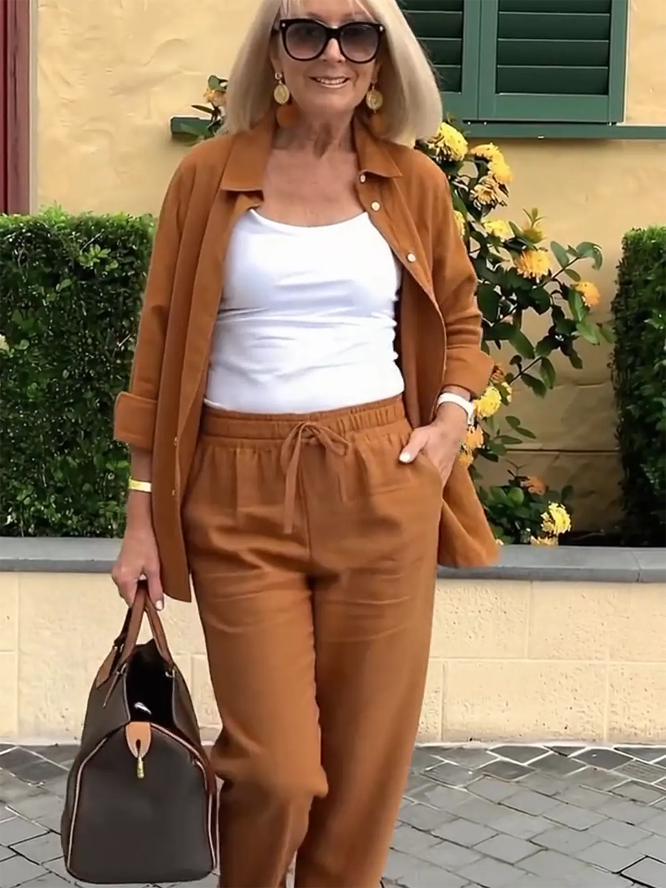 PINK LINEN SUITS Minimalist Two-piece Shirt Pants Set