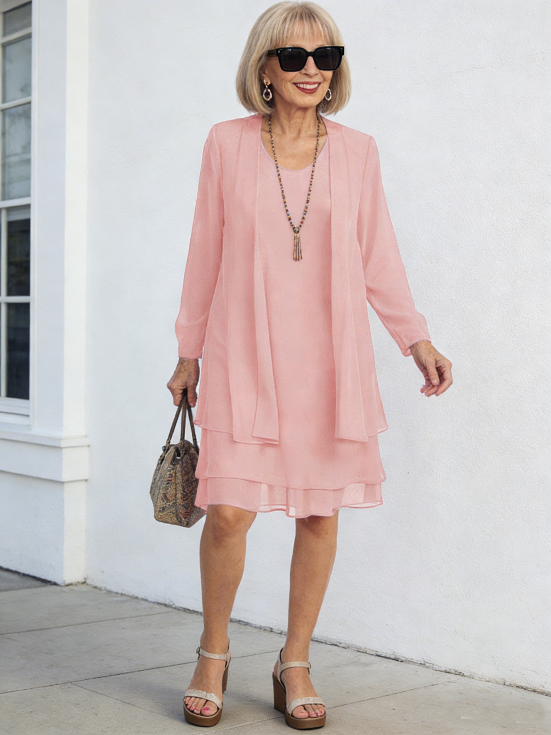 Chiffon Splicing Long-sleeved Large-size Medium and Long Two-piece Dress