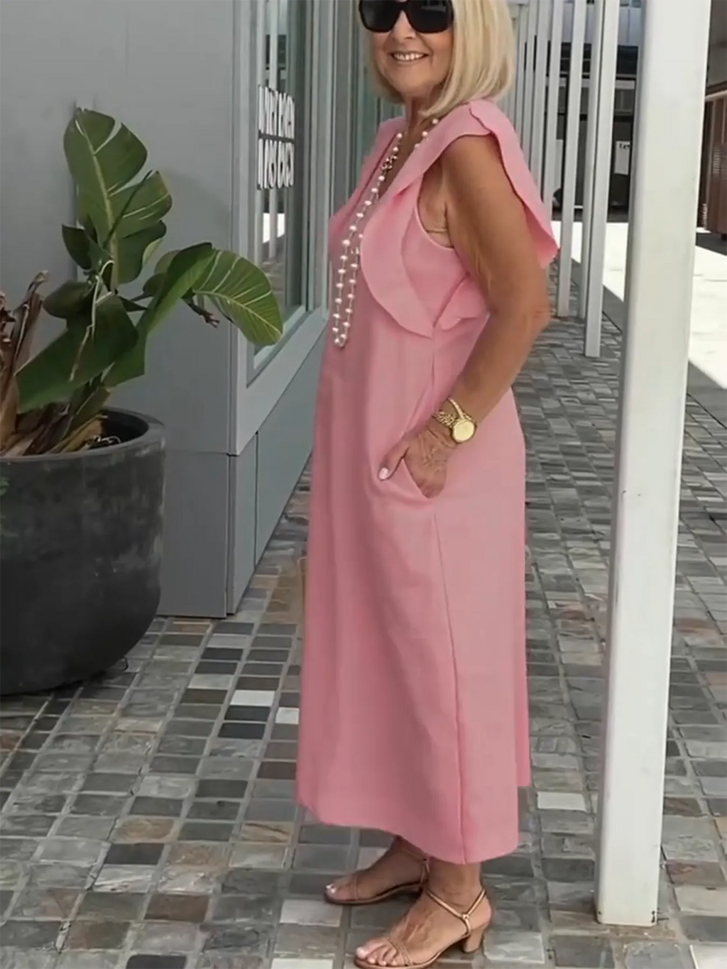Casual Dress with Ruffle Sleeves,Back Adjustment Rope,Deep Pockets,Pure White Formal Dress, Evening Dress