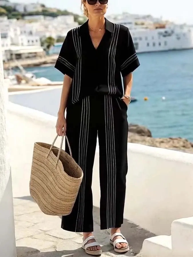 Women'S Loose Striped Wide Leg Pants Suit