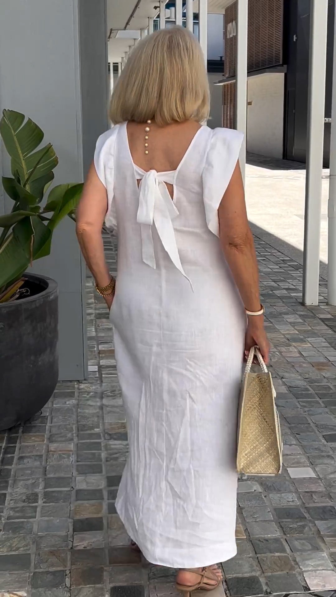 Casual Dress with Ruffle Sleeves,Back Adjustment Rope,Deep Pockets,Pure White Formal Dress, Evening Dress