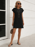 Textured Fabric Casual Sport Crew Neck Pocket Short Sleeve Loose Dress