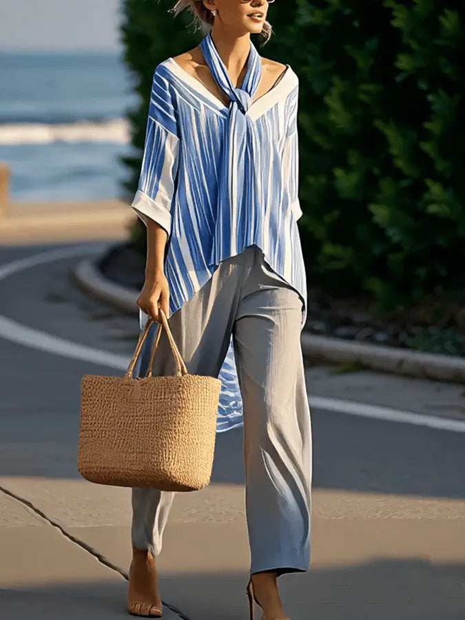 Women'S Loose Striped Pants Suit