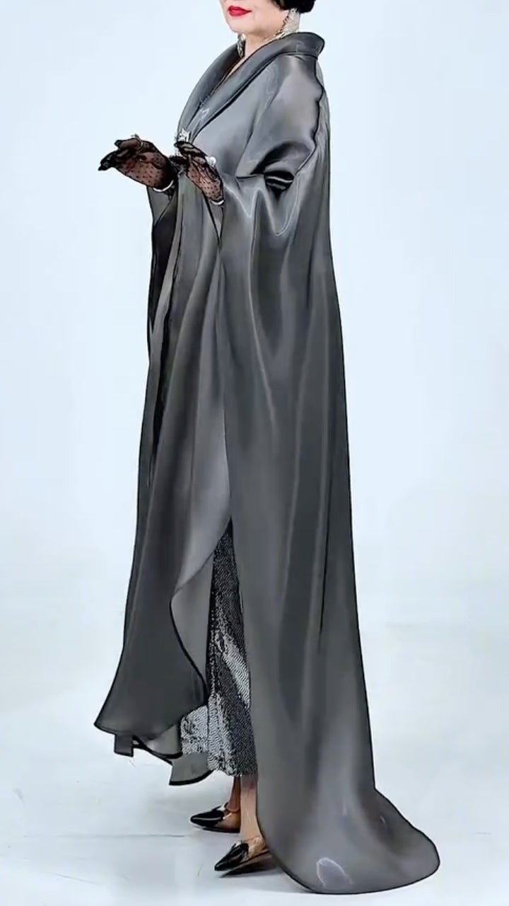 Grey Satin Abaya Long Gown