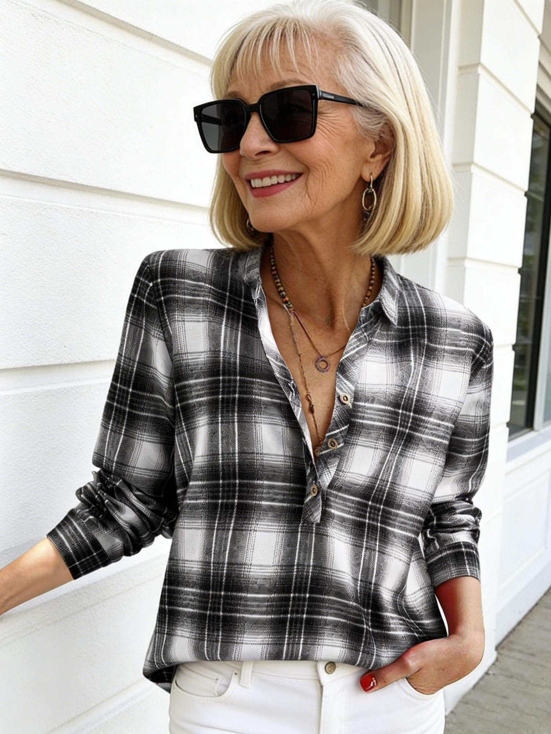 Collar Plaid Shirt Fashion Casual Shirt Button Up