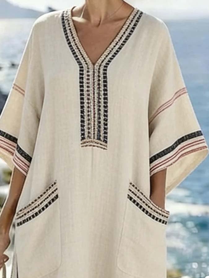 Women'S Casual Color-Block Striped Dress
