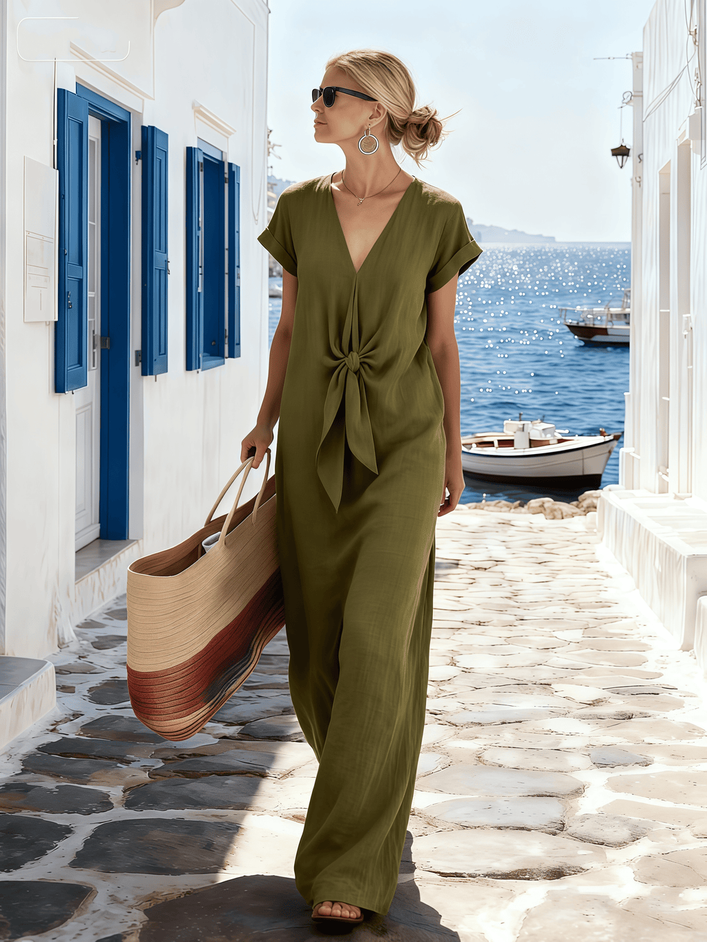 Women's V-Neck Casual Loose Short-Sleeved Dress