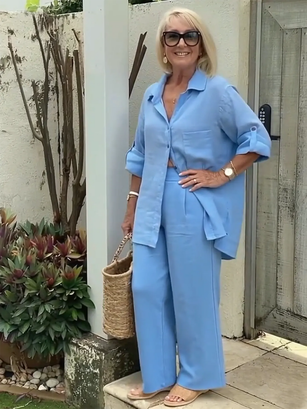 Cotton and Linen Two-piece Button Style Casual and Soft