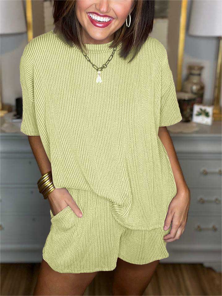Women's Summer Ribbed Top and Short Set