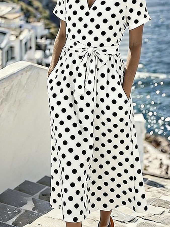 Women's Casual V-neck Polka Dot Print Vacation Dress