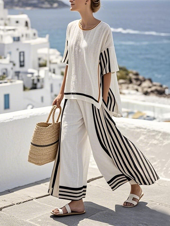 Women'S Loose Striped Pants Suit
