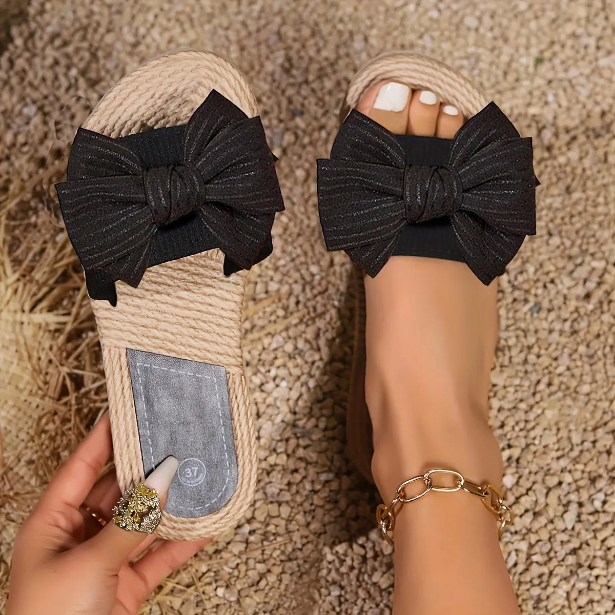 Sunset Strolls, Women's Chic Bowknot Slide Sandals - Open Toe, Flat Heel, Casual Beach & Outdoor Shoes with EVA Sole