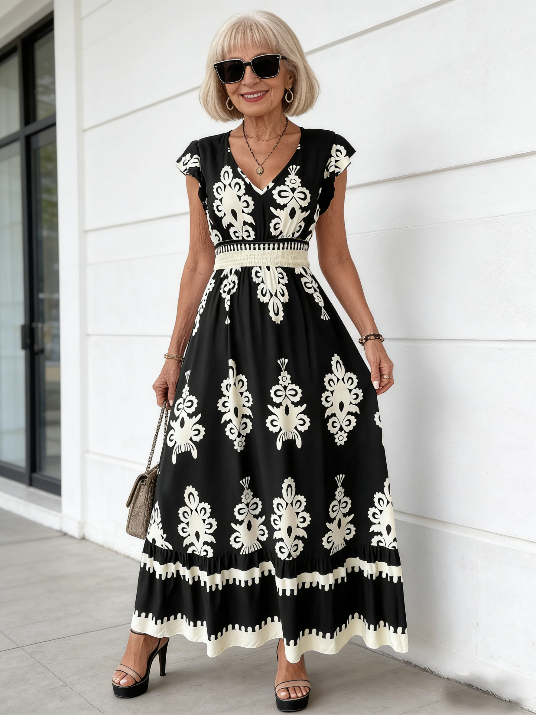 Vacation Beach Dress Printed V-neck Pendula Dress