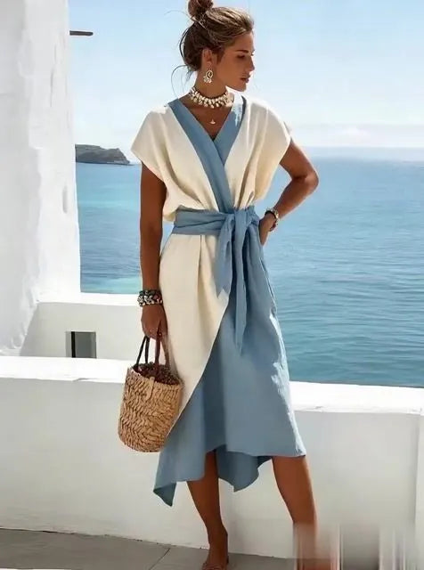Women'S Loose Contrast Color Stitching Dress