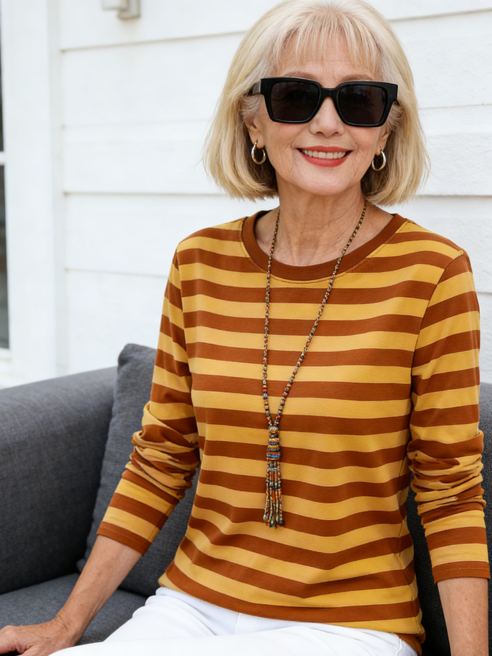 Loose Cotton Long-sleeved T-shirt Women's Autumn Clothes Outer Bottoming Shirt Striped