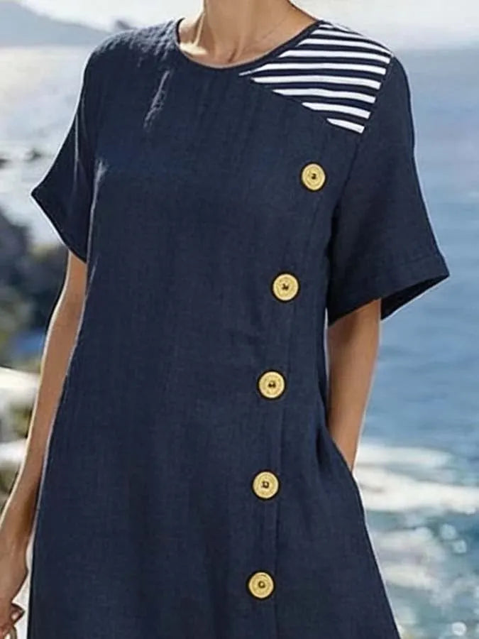 Women'S Casual Color-Block Striped Dress