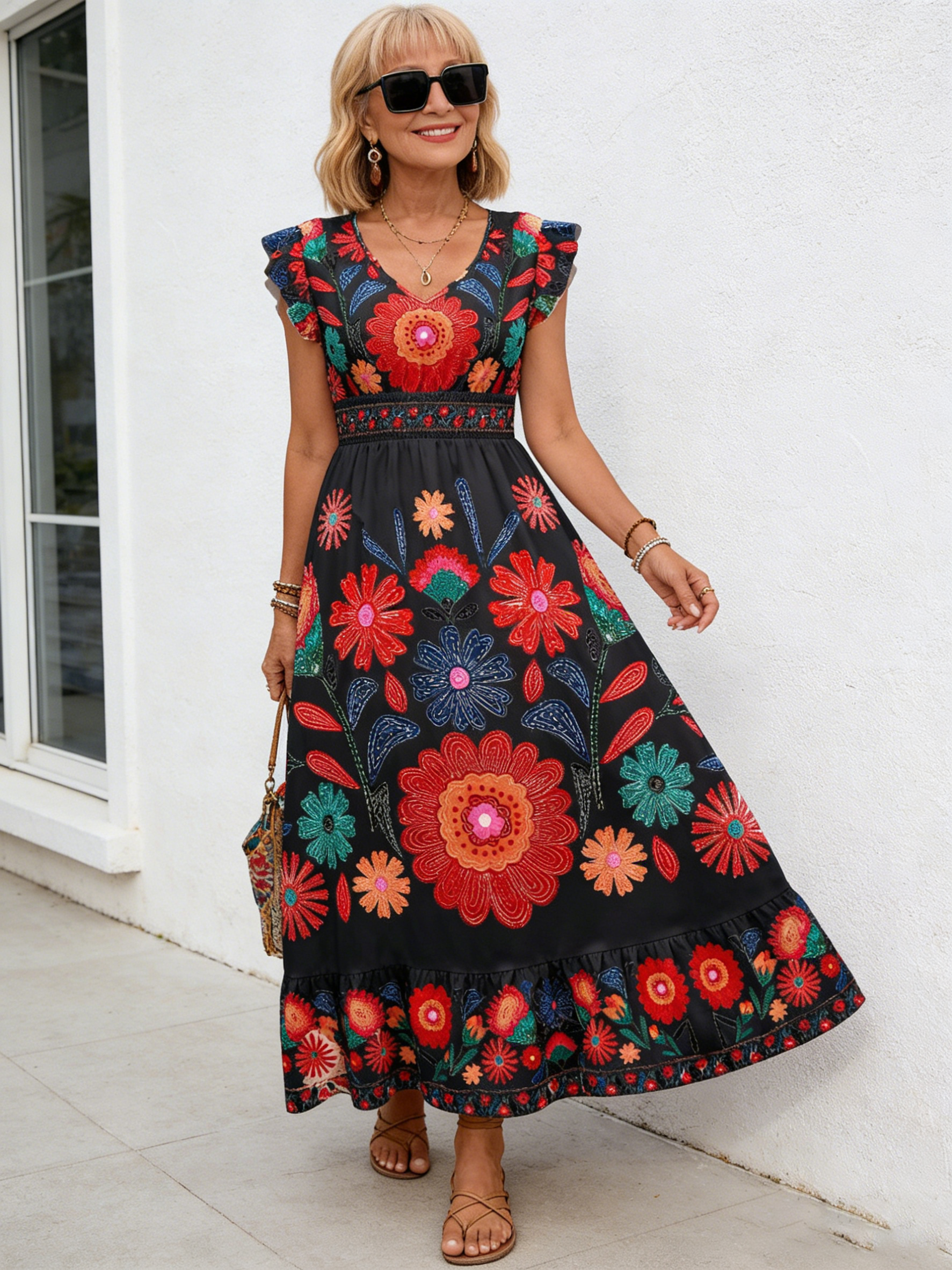 Ethnic Style Fashion Sexy Slim Print Suspender Dress