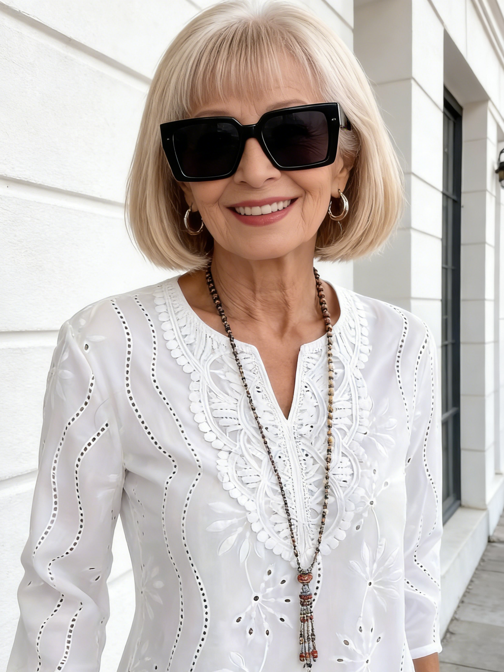 Loose V-neck Temperament Commuter Embroidered Flared Sleeve Lace Top Chiffon Shirt