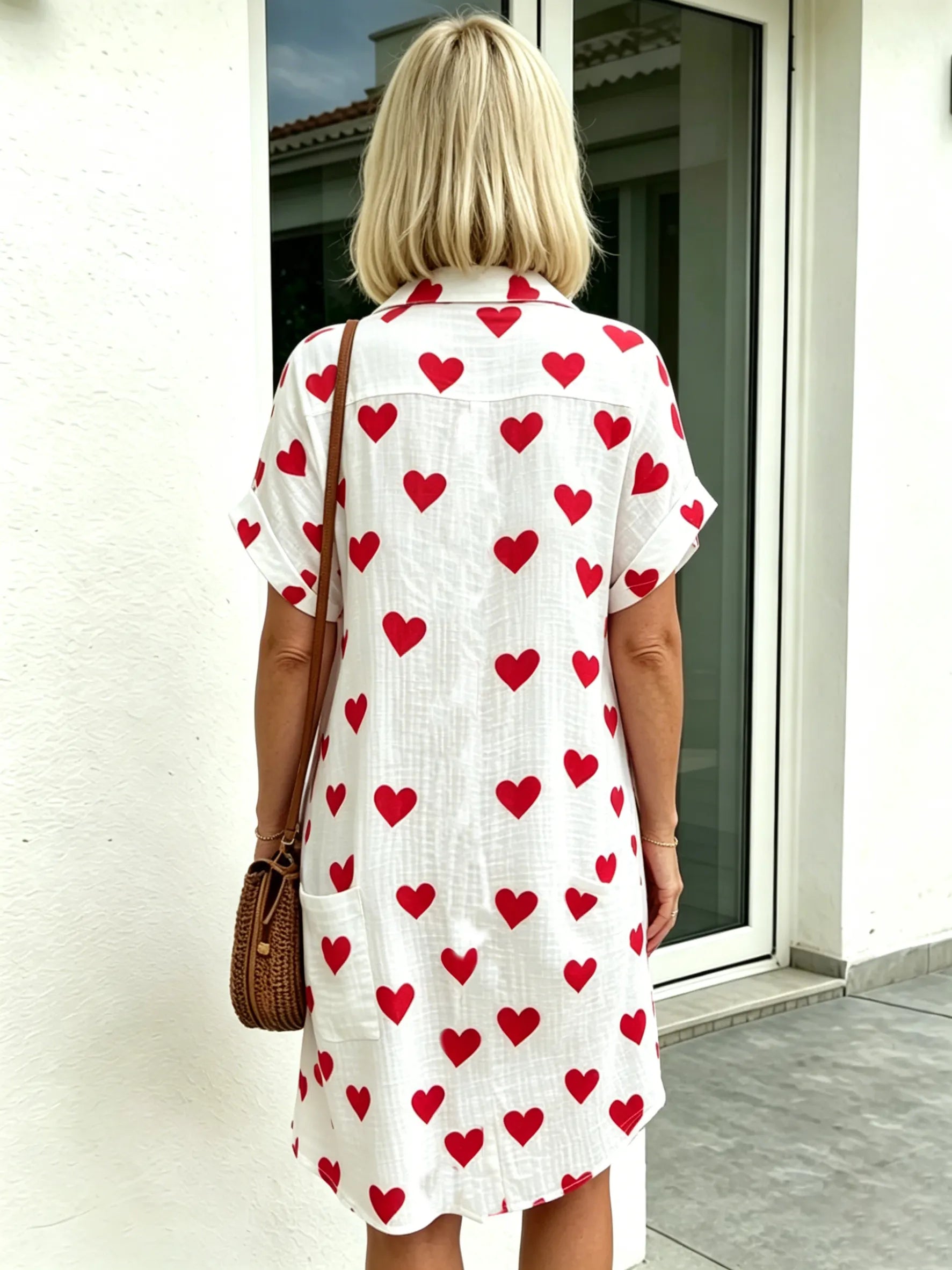 Pure Cotton Cardigan Roll-up Sleeves  Breathable Fabric Button Terracotta A-shaped Long-sleeved Dress