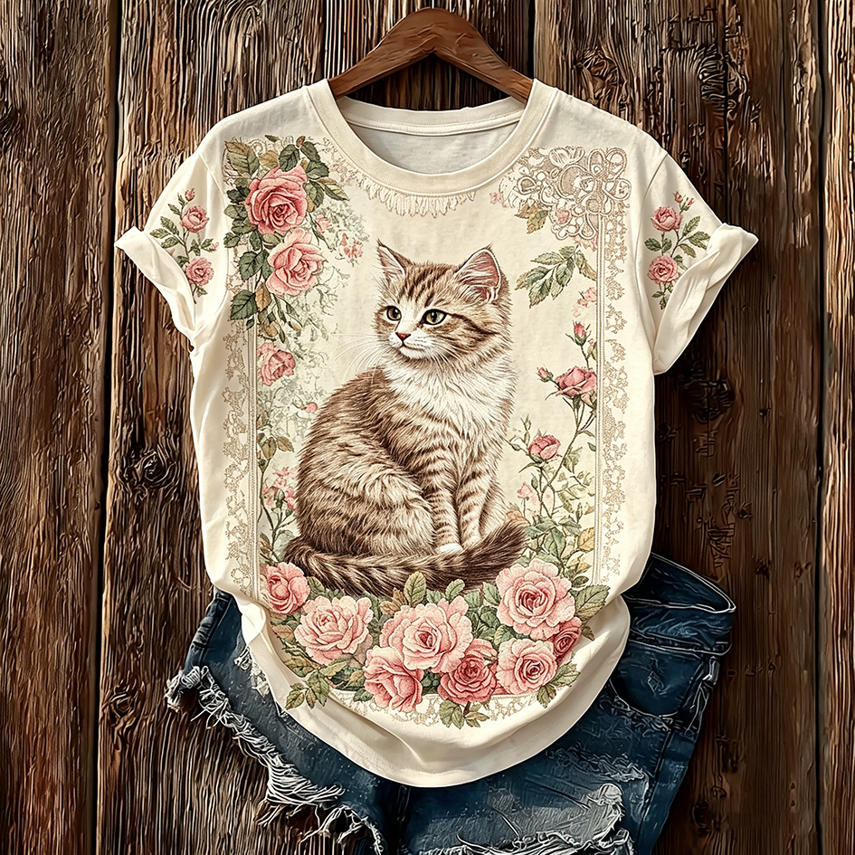 Retro Cute Animal Pattern Design Casual Short-sleeve T-shirt