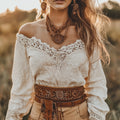 Women's Casual Lace Cotton And Linen Shirt