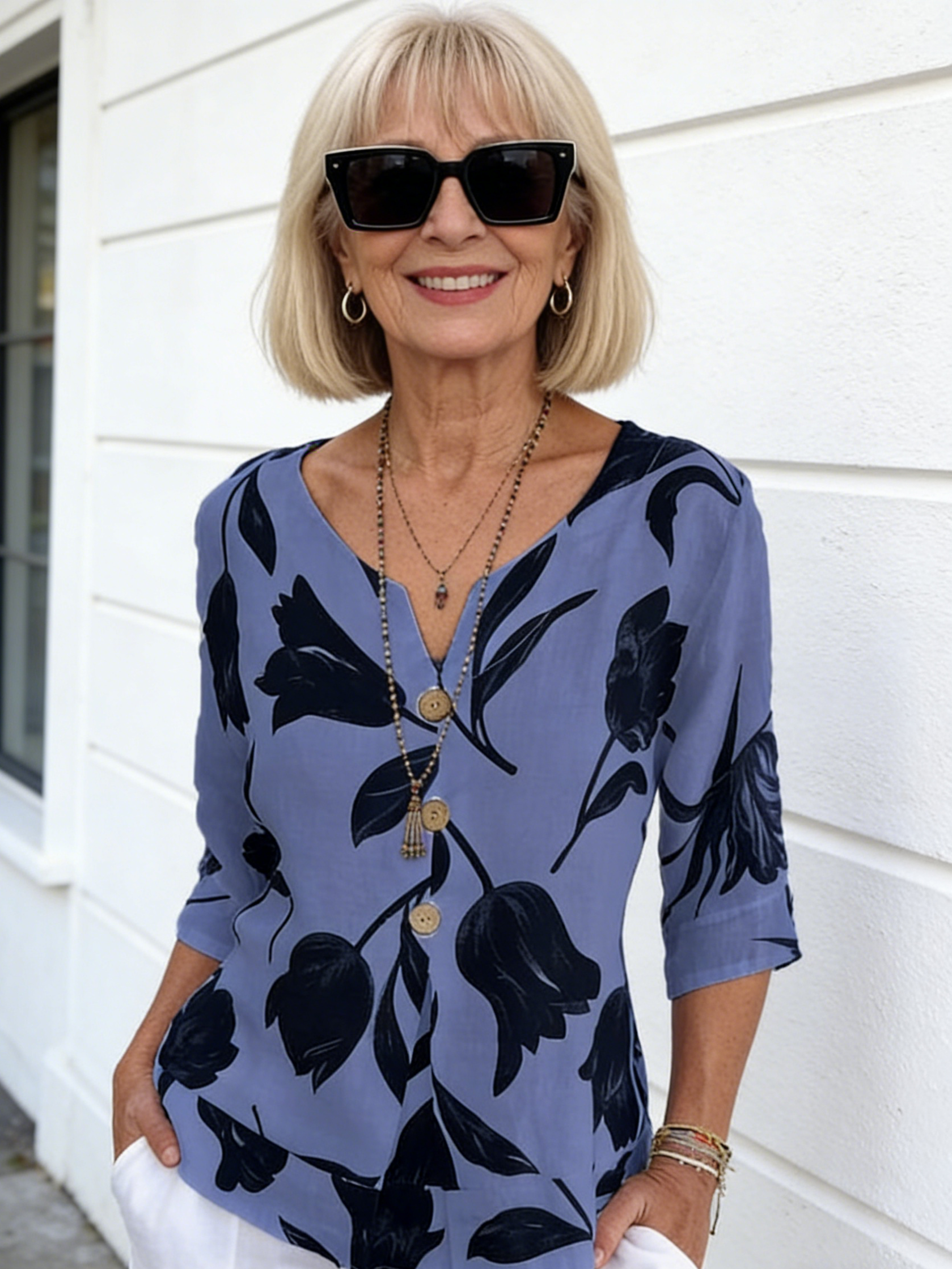 Printed V-neck Tunic Top
