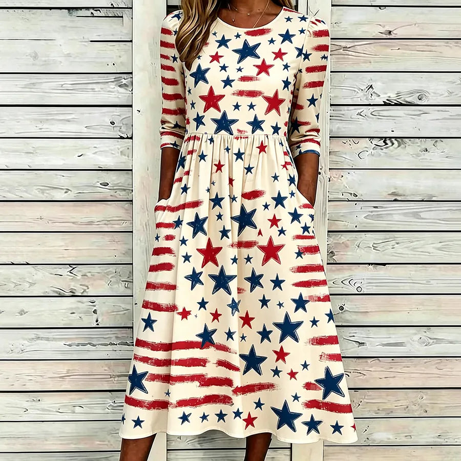 Women's Casual Pentagram Printed Round Neck Dress