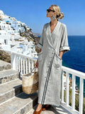 Women'S Casual Color-Block Cotton And Linen Dress