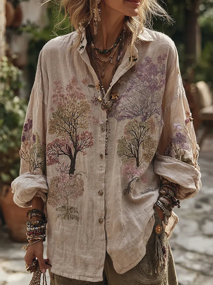 Women's Floral Art Button Down Comfy Shirt